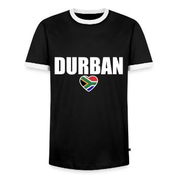 Durban South Africa South African Flag - Men's Ringer Shirt - black/white - Front - AI Model Female 172 light (172cm) & AI Model Male 178 light (178cm)