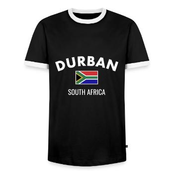 Durban South Africa South African Flag - Men's Ringer Shirt - black/white - Front - AI Model Female 172 light (172cm) & AI Model Male 178 light (178cm)