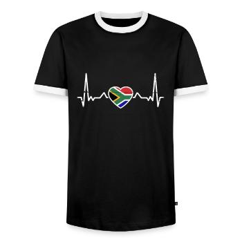 South Africa Heartbeat South African Flag - Men's Ringer Shirt - black/white - Front - AI Model Female 172 light (172cm) & AI Model Male 178 light (178cm)