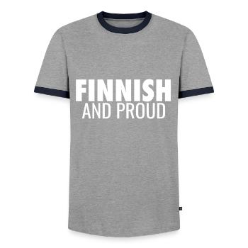 Finnish And Proud Finland Finnish Finn - Men's Ringer Shirt - grey/navy  - Front - AI Model Female 172 light (172cm) & AI Model Male 178 light (178cm)
