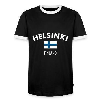 Helsinki Finland Finland Finnish Flag Finn - Men's Ringer Shirt - black/white - Front - AI Model Female 172 light (172cm) & AI Model Male 178 light (178cm)