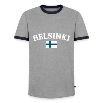 Helsinki Finland Finland Finnish Flag Finn - Men's Ringer Shirt - grey/navy  - Front - AI Model Female 172 light (172cm) & AI Model Male 178 light (178cm)