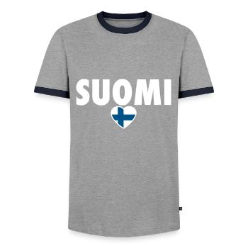 Suomi Finland Finnish Flag Finn - Men's Ringer Shirt - grey/navy  - Front - AI Model Female 172 light (172cm) & AI Model Male 178 light (178cm)