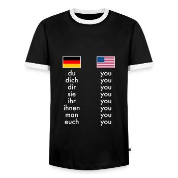 Anglais Allemand Apprentissage de la grammaire Professeurs drôles - T-shirt contrasté Homme - noir/blanc - Devant - AI Model Female 172 light (172cm) & AI Model Male 178 light (178cm)