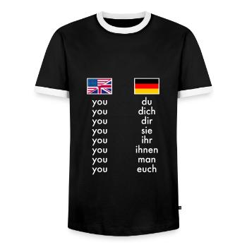 Anglais Allemand Apprentissage de la grammaire Professeurs drôles - T-shirt contrasté Homme - noir/blanc - Devant - AI Model Female 172 light (172cm) & AI Model Male 178 light (178cm)