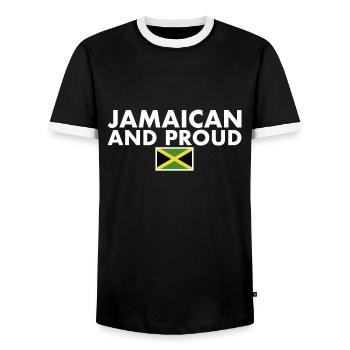 Jamaican And Proud Jamaica Jamaican Flag - Men's Ringer Shirt - black/white - Front - AI Model Female 172 light (172cm) & AI Model Male 178 light (178cm)