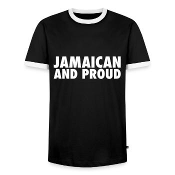 Jamaican And Proud Jamaica Jamaican - Men's Ringer Shirt - black/white - Front - AI Model Female 172 light (172cm) & AI Model Male 178 light (178cm)