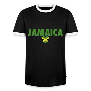 Jamaica Jamaica Jamaican Flag - Men's Ringer Shirt - black/white - Front - AI Model Female 172 light (172cm) & AI Model Male 178 light (178cm)