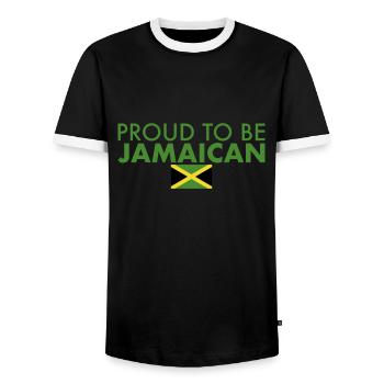 Proud To Be Jamaican Jamaica Jamaican Flag - Men's Ringer Shirt - black/white - Front - AI Model Female 172 light (172cm) & AI Model Male 178 light (178cm)