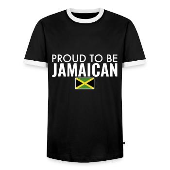 Proud To Be Jamaican Jamaica Jamaican Flag - Men's Ringer Shirt - black/white - Front - AI Model Female 172 light (172cm) & AI Model Male 178 light (178cm)