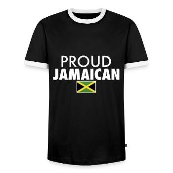 Proud Jamaican Jamaica Jamaican Flag - Men's Ringer Shirt - black/white - Front - AI Model Female 172 light (172cm) & AI Model Male 178 light (178cm)