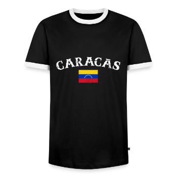 Caracas Venezuela Vintage Venezuelan Flag - Men's Ringer Shirt - black/white - Front - AI Model Female 172 light (172cm) & AI Model Male 178 light (178cm)