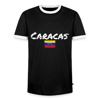 Caracas Venezuela Vintage Venezuelan Flag - Men's Ringer Shirt - black/white - Front - AI Model Female 172 light (172cm) & AI Model Male 178 light (178cm)