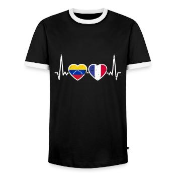 Venezuela Frankreich Herzschlag Flagge Venezolaner - Männer Kontrast-T-Shirt - Schwarz/Weiß - Vorne - AI Model Female 172 light (172cm) & AI Model Male 178 light (178cm)