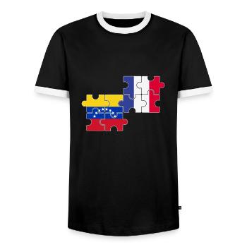 Venezuela France Flag French Venezuelans - Men's Ringer Shirt - black/white - Front - AI Model Female 172 light (172cm) & AI Model Male 178 light (178cm)