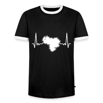 Venezuela Herzschlag Karte Venezolanische - Männer Kontrast-T-Shirt - Schwarz/Weiß - Vorne - AI Model Female 172 light (172cm) & AI Model Male 178 light (178cm)