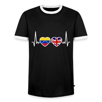 Venezuela Uk Heartbeat Flag British Venezuelan - Men's Ringer Shirt - black/white - Front - AI Model Female 172 light (172cm) & AI Model Male 178 light (178cm)
