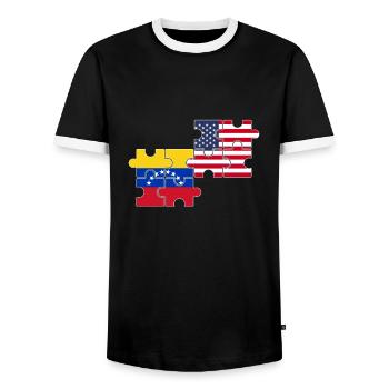 Venezuela Usa Flagge Amerikanischer - Männer Kontrast-T-Shirt - Schwarz/Weiß - Vorne - AI Model Female 172 light (172cm) & AI Model Male 178 light (178cm)