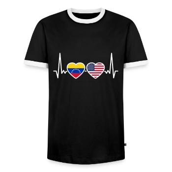 Venezuela Usa Heartbeat Flag Venezolaner - Männer Kontrast-T-Shirt - Schwarz/Weiß - Vorne - AI Model Female 172 light (172cm) & AI Model Male 178 light (178cm)