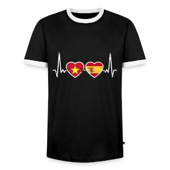 Vietnam Spanien Vintage Herzschlag Flagge - Männer Kontrast-T-Shirt - Schwarz/Weiß - Vorne - AI Model Female 172 light (172cm) & AI Model Male 178 light (178cm)