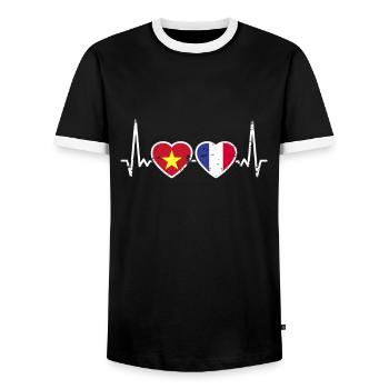 Vietnam Frankreich Herzschlag Flagge Vietnamese - Männer Kontrast-T-Shirt - Schwarz/Weiß - Vorne - AI Model Female 172 light (172cm) & AI Model Male 178 light (178cm)