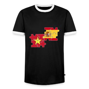 Vietnam Espagne Drapeau Espagnol Vietnamien - T-shirt contrasté Homme - noir/blanc - Devant - AI Model Female 172 light (172cm) & AI Model Male 178 light (178cm)