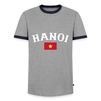 Hanoï Vietnam Drapeau vietnamien - T-shirt contrasté Homme - gris/marine  - Devant - AI Model Female 172 light (172cm) & AI Model Male 178 light (178cm)