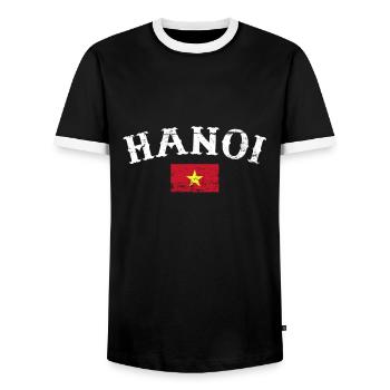 Hanoi Vietnam Vintage Vietnamesische Flagge - Männer Kontrast-T-Shirt - Schwarz/Weiß - Vorne - AI Model Female 172 light (172cm) & AI Model Male 178 light (178cm)