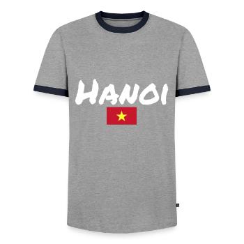 Hanoï Vietnam Drapeau vietnamien - T-shirt contrasté Homme - gris/marine  - Devant - AI Model Female 172 light (172cm) & AI Model Male 178 light (178cm)