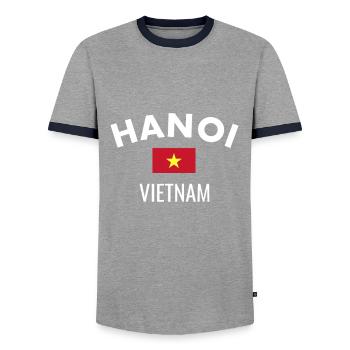Hanoï Vietnam Drapeau vietnamien - T-shirt contrasté Homme - gris/marine  - Devant - AI Model Female 172 light (172cm) & AI Model Male 178 light (178cm)