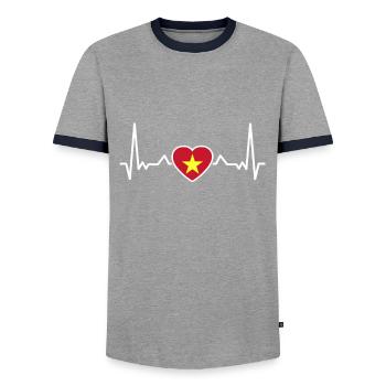 Vietnam Heartbeat Drapeau vietnamien - T-shirt contrasté Homme - gris/marine  - Devant - AI Model Female 172 light (172cm) & AI Model Male 178 light (178cm)