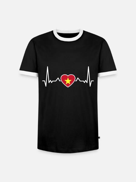 Vietnam Heartbeat Vietnamese Flag - Men's Ringer Shirt - black/white