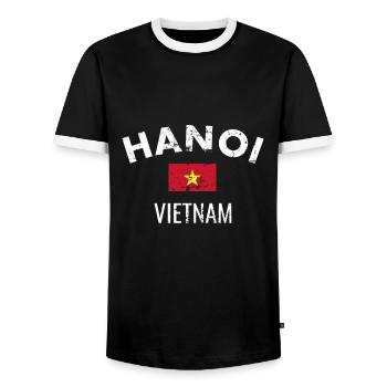 Hanoi Vietnam Vintage Flagge Vietnamese - Männer Kontrast-T-Shirt - Schwarz/Weiß - Vorne - AI Model Female 172 light (172cm) & AI Model Male 178 light (178cm)