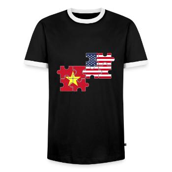 Vietnam USA Drapeau Américain Vietnamien - T-shirt contrasté Homme - noir/blanc - Devant - AI Model Female 172 light (172cm) & AI Model Male 178 light (178cm)