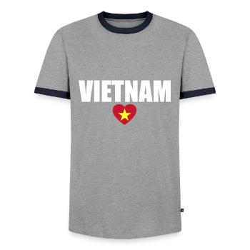 Vietnam Drapeau vietnamien - T-shirt contrasté Homme - gris/marine  - Devant - AI Model Female 172 light (172cm) & AI Model Male 178 light (178cm)