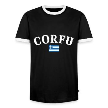 Corfu Greece Greek Flag Greek - Men's Ringer Shirt - black/white - Front - AI Model Female 172 light (172cm) & AI Model Male 178 light (178cm)