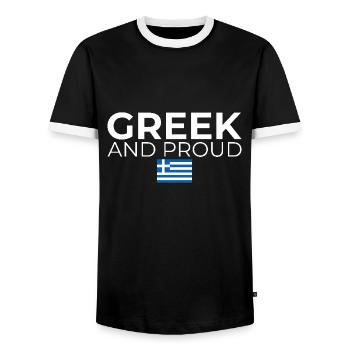 Greek And Proud Greek Flag - Men's Ringer Shirt - black/white - Front - AI Model Female 172 light (172cm) & AI Model Male 178 light (178cm)