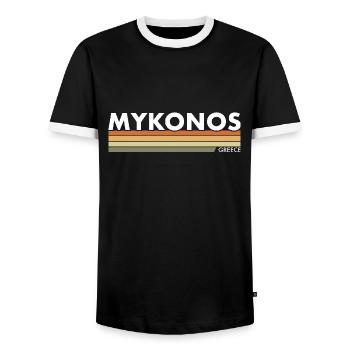 Mykonos Greece Greek Greek - Men's Ringer Shirt - black/white - Front - AI Model Female 172 light (172cm) & AI Model Male 178 light (178cm)