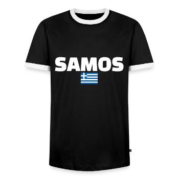 Samos Greece Greek Flag Greek - Men's Ringer Shirt - black/white - Front - AI Model Female 172 light (172cm) & AI Model Male 178 light (178cm)