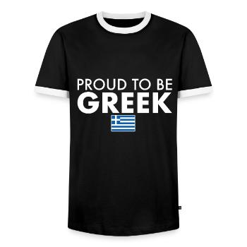 Proud To Be Greek Greek Flag - Men's Ringer Shirt - black/white - Front - AI Model Female 172 light (172cm) & AI Model Male 178 light (178cm)