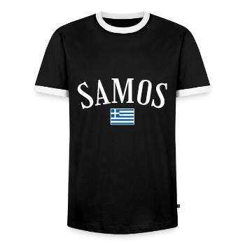 Samos Greece Greek Flag Greek - Men's Ringer Shirt - black/white - Front - AI Model Female 172 light (172cm) & AI Model Male 178 light (178cm)