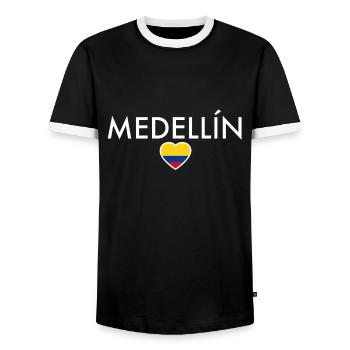 Medellín Colombia Colombian Flag - Men's Ringer Shirt - black/white - Front - AI Model Female 172 light (172cm) & AI Model Male 178 light (178cm)