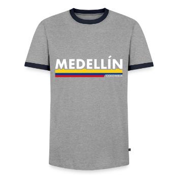 Medellín Colombia Kolumbien Kolumbianische Flagge - Männer Kontrast-T-Shirt - Grau/Navy  - Vorne - AI Model Female 172 light (172cm) & AI Model Male 178 light (178cm)