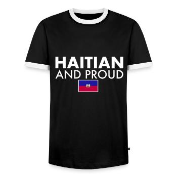 Haïtien et fier drapeau d’Haïti Haïti - T-shirt contrasté Homme - noir/blanc - Devant - AI Model Female 172 light (172cm) & AI Model Male 178 light (178cm)