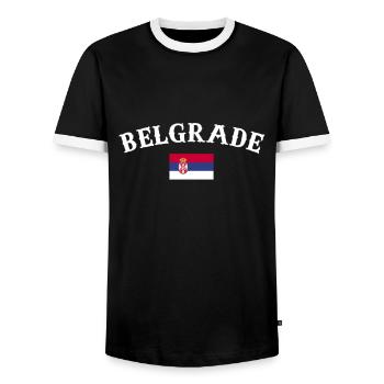 Belgrade Serbia Serbian Flag Proud Serb - Men's Ringer Shirt - black/white - Front - AI Model Female 172 light (172cm) & AI Model Male 178 light (178cm)