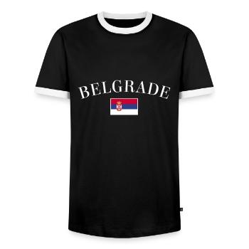 Belgrade Serbia Serbian Flag Proud Serb - Men's Ringer Shirt - black/white - Front - AI Model Female 172 light (172cm) & AI Model Male 178 light (178cm)