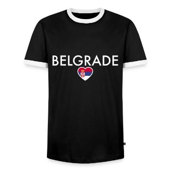 Belgrade Serbia Serbian Flag Proud Serb - Men's Ringer Shirt - black/white - Front - AI Model Female 172 light (172cm) & AI Model Male 178 light (178cm)