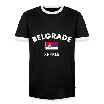 Belgrade Serbia Serbian Flag Proud Serb - Men's Ringer Shirt - black/white - Front - AI Model Female 172 light (172cm) & AI Model Male 178 light (178cm)