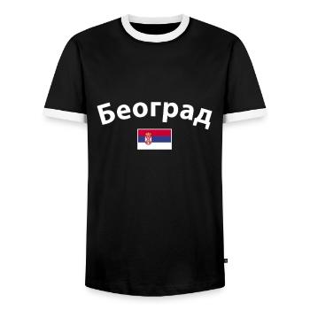 Belgrade Serbia Serbian Flag Proud Serb - Men's Ringer Shirt - black/white - Front - AI Model Female 172 light (172cm) & AI Model Male 178 light (178cm)