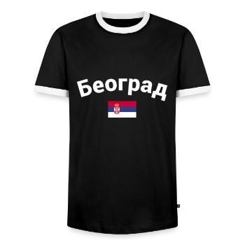 Belgrade Serbia Serbian Flag Proud Serb - Men's Ringer Shirt - black/white - Front - AI Model Female 172 light (172cm) & AI Model Male 178 light (178cm)